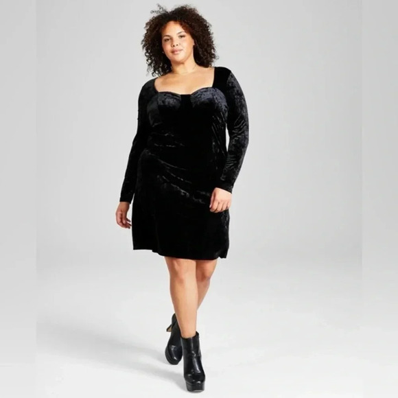 And Now This Black Velvet Long Sleeve Cocktail Party Dress Plus Size 4X NWT - Picture 1 of 4